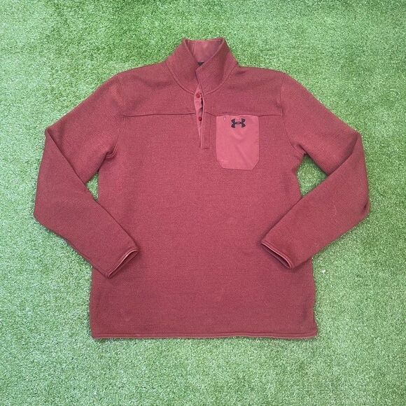 Under Armour Mens Size XL Loose 1/4 Snap ColdGear Sweater Fleece Red/Orange - Picture 1 of 3